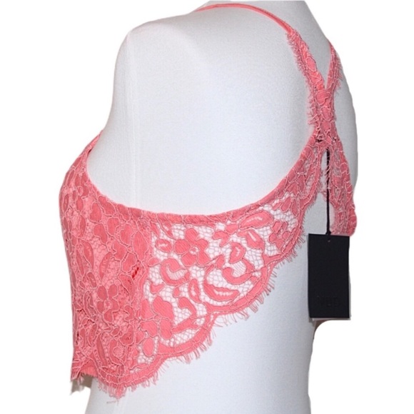 NBD Pink Floral Scallop Lace Fringe Cross-Back Halter Crop Top XSmall - Picture 13 of 16